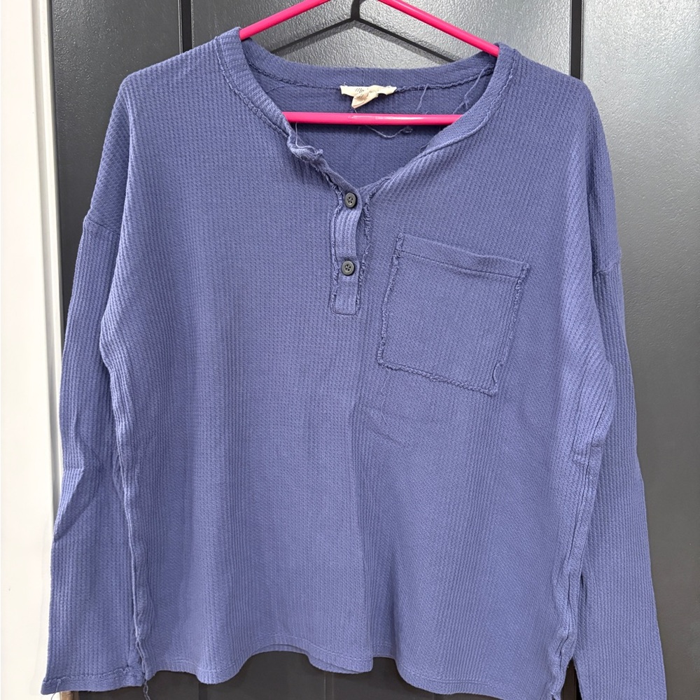 Madewell Blue Long Sleeve Henley Shirt